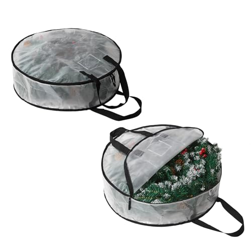 2 Pack Wreath Storage Bag, Summer, Christmas Decoration Garland Container, 24 Inch Clear Door Wreath Organizers, Moving Boxes, Packing Supplies for College - color: Circle Clear, size: 2Pack