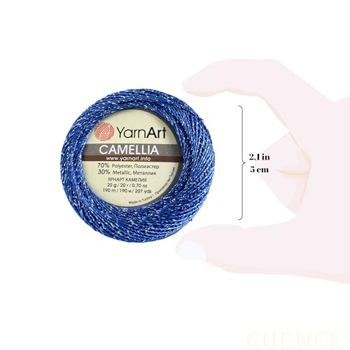 Yarnart Camellia Metallic Shimmer Fine Yarn - 70% Polyester, 30% Metallic, 192m, 20g, Crochet Thread, Lace, Embroidery, Jewelry Making, and Decorative Craft Yarn, 1.25mm Hook (Royal Blue, 20g Skein) - color: Royal Blue, size: 20g Skein