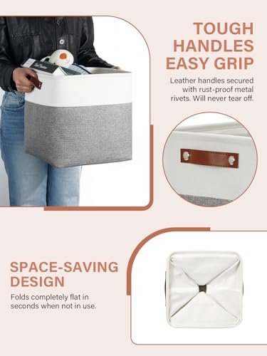 DULLEMELO [Set of 4 Storage Cubes Baskets for Organizing, 12 x 12 x 12 inch Cube Storage Organizer Bins with Leather Handles, Foldable Fabric Cloth Bins for Cube Storage(4 Pack - 12" White&Grey) - color: White&Grey, size: M-12"x 12"x12"
