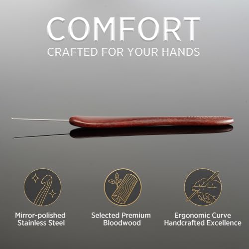 SEVENSUN Mimosa 0.8mm Single Crochet Hook, Available in 0.6mm-6.5mm, Ergonomic Hand Polished Stainless Steel Inline Pointy Wood Handle Crochet Hook for Arthritic Hands, Mother's Day Gifts for Mom - size: 0.8mm(Steel 12)