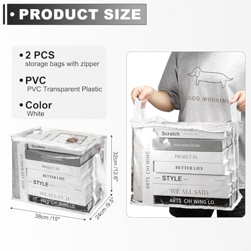 PATIKIL 15x9.5x12.6in Clear Storage Bags, 2PCS Plastic Storage Bags Clear Small Zippered Organizers Foldable Closet Bed Sheet Organizer Cube with Zipper for Book Clothes Yarn,L, White - color: White, size: L