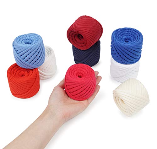 Bobilon 7-9 mm Cotton Yarn Set - 9 Balls, Knitting, Macrame - American Set | 9 balls of 100% cotton t shirt yarn, 196 yds total, 7-9 mm; matching colors for crochet, knitting and macrame - color: American 1