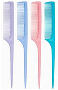4 Pcs Rat Tail Comb Set for Women -Fine Tooth Styling comb with Pick, Anti-Static Heat Resistant Teasing Comb,Professional Hair Parting Tools for Smooth Detangling, Updos & Salon-Perfect Hairstyles. - color: Light purple-Baby blue-Pink-Blue