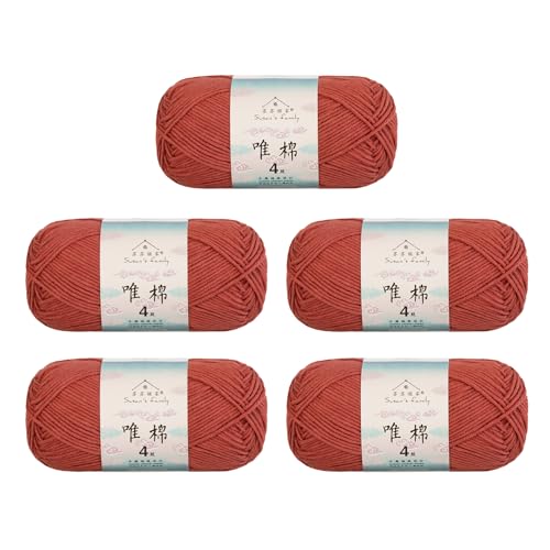 Susan's Family Combed Cotton 4 ply Yarn 5x50g-5Packs-24#Red Clay | 5skein pack balance 60cotton40acrylic blend Fingering Yarn Soft breathable durable crochet and knit baby blanket cardigan toy - color: 24#Red Clay