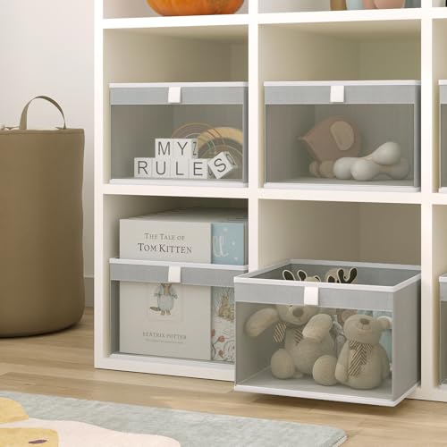 Linen Closet Organizers and Storage, Closet Storage Bins Basket Organizer, Foldable Organization Baskets with Mesh Window for Clothes Towels and Toys, 10.75" x 10.75" x 7.5", Gray, 4 pack - color: Gray-4Pack, size: 10 ¾" L x 10 ¾" W x 7 ½" H