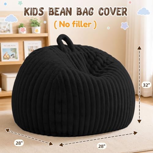 Bean Bag Cover No Filler Stuffed Animal Storage Bean Bag Chair Cover | Soft Faux Rabbit Fur,Non-Slip Bottom,Durable Zipper,Fill with Plush Toys or Blankets,for Adults Teens Kids Girls,Black - color: Black (Cover Only), size: Small(28''x28''x32'')