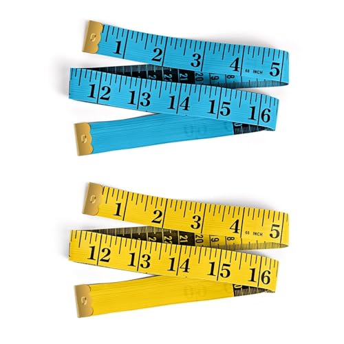 2Pcs 60-Inch Length and 2CM Width Soft Tape Measure, Fabric Sewing Measurement, Tailors Double Flexible Rulers, Body Measuring Tape, Body Shaping, Managing Weight Measurement (Blue and Yellow) - color: A10-Blue/Yellow