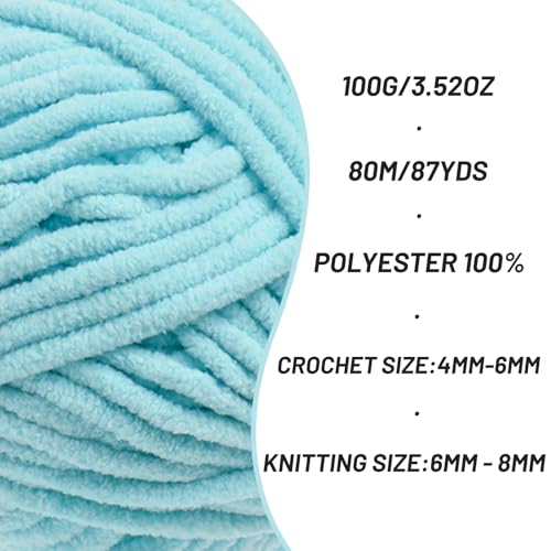 3 Pack Azure Chunky Chenille Yarn for Crocheting, Baby Yarn for Crocheting Soft Blanket/Amigurumi, 300g (262yds) Super Bulky Fluffy Velvet Knitting/Crochet Yarn - color: 3 Azure