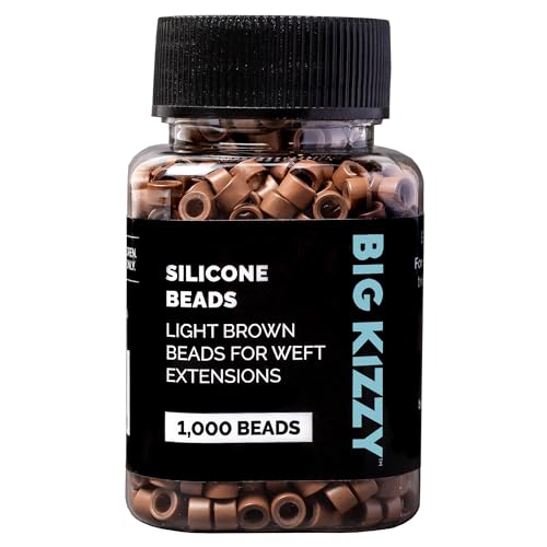 Big Kizzy Silicone Lined Microlink Beads 1000pcs 5.0mm (Light Brown) | for Invisible Application of Weft Hair Extensions - color: Light Brown, size: 1000 beads