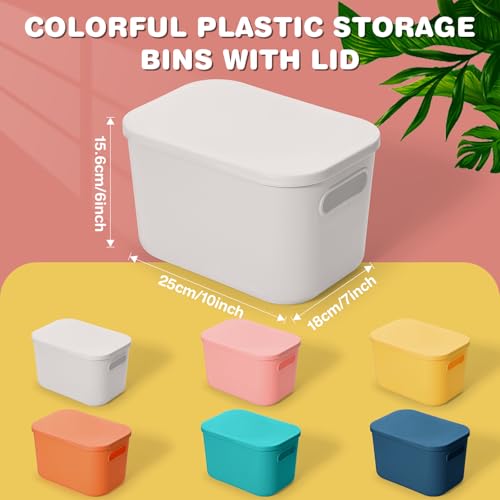 Thyle 12 Pack Classic Colorful Plastic Storage Bins with Lids, Back to School Stackable Storage Container with Handle Label for Organizing Toy Craft for Classroom Shelf Bedroom Office 10 x 7 x 6 Inch - color: Multicolored