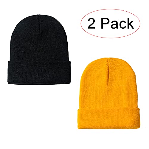 NPJY Unisex Beanie for Men and Women Knit Hat Winter Beanies | Warm-Keep & All-Size, Comfortable & Durable, Soft for Winter Weather - color: Black+ginger