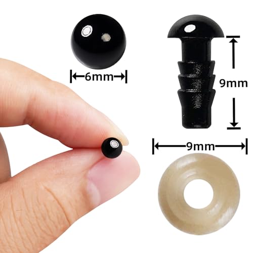 Hukiwow 600Pcs 6mm Safety Eyes and Washers 6 mm Safety Eyes for Crocheting Plastic Crochet Eyes Black Craft Eyes Animals Eyes Small Doll Eyes - size: 6mm