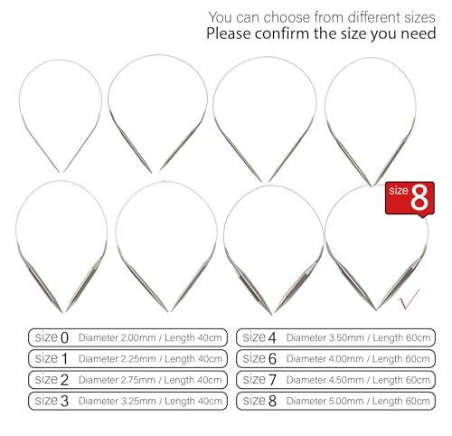 Stainless Steel Circular Knitting Needles Size 8 (5mm) 24inch Length | Stainless Steel Circular Knitting Needles 24inch Length Circular Needle for Handmade Projects DIY Knitting Size 8 (5mm) - size: US 8(5mm) 60mm
