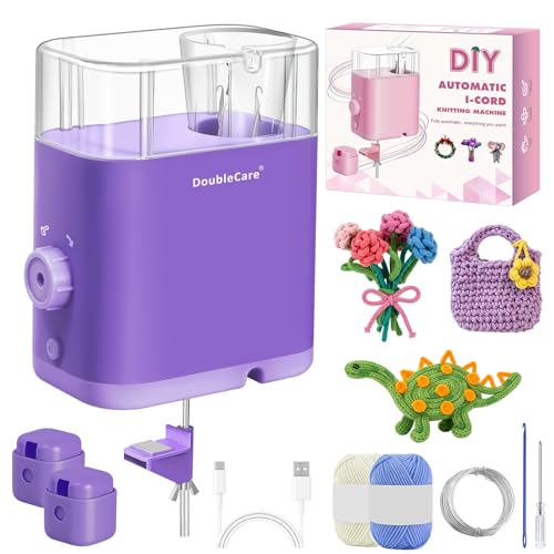 Automatic i Cord Knitting Machine, with 2 Rolls Yarns,1 Roll 2M Iron Wire | Hands-Free Highly Knitting Tools, Fast DIY Craft Projects, Purple