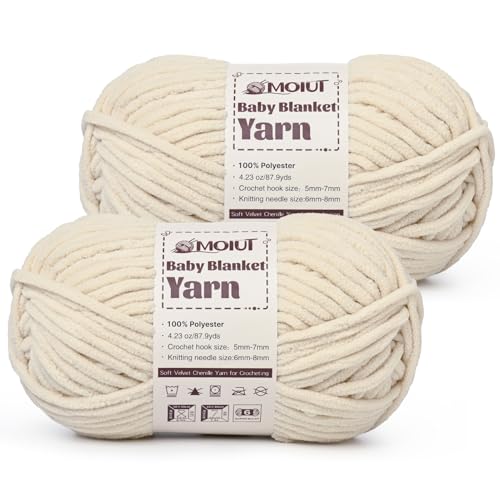 Fluffy Chunky Yarn for Crocheting, Chenille Crochet Yarn 6 Super Bulky, 2 Pack of 87.9 yds/4.23 oz Baby Blanket Yarn, Soft Velvet Yarns for Knitting Amigurumi&DIY Crafts/Hats/Socks(2 Beige) - color: 2 Beige