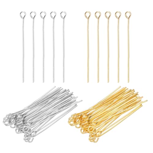 PATIKIL 1.4 Inch Eye Pins, Jewelry Making Headpins Straight Pins Findings Bendable for DIY Craft Bracelet Necklace Earring Pendant Making Supplies-400Pcs(Silver Gold) - color: Silver Gold, size: 1.4 Inch