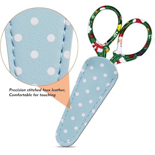 3.6 inch Scissors with Sheath for Embroidery Knitting Craft Yarn | Stainless Steel Scissors with Leather Scissor Cover Little Straight Stainless Steel Pointed Tip Shears for Thread Cutting - color: Green Christmas