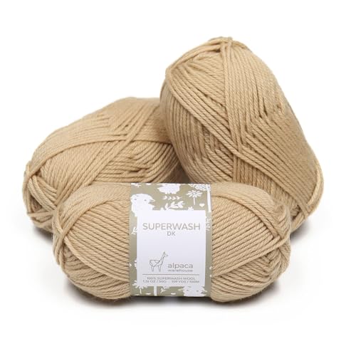 100% Superwash Wool Yarn 3 Skeins 150g DK Weight Knitting Crochet B. Latte | Sourced from Peru for breathable warmth and 327yd total length per 150g pack ideal for soft baby garments hats and sweater - color: Beige Latte