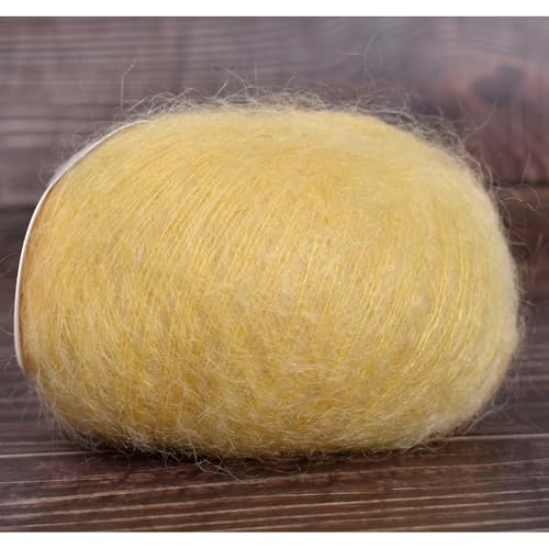 Kid-Silk Mohair Yarn, Lace Weight, 4 Balls 100g, 1420 yds | Yarnique Fine Lace Yarn | Smooth Knitting & Crochet | Light Fabric (12 Golden Honey) - color: 12 Golden Honey