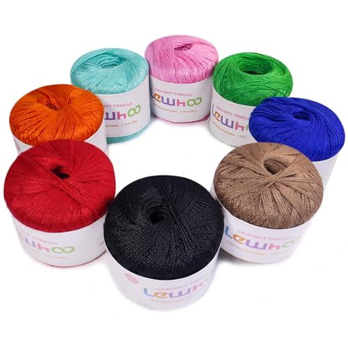 Crochet Thread, Size 10 Mercerized Cotton Lace Yarn Set | 8 Pearl 50g Balls Yarn for Hand Knitting - color: multicolor 1