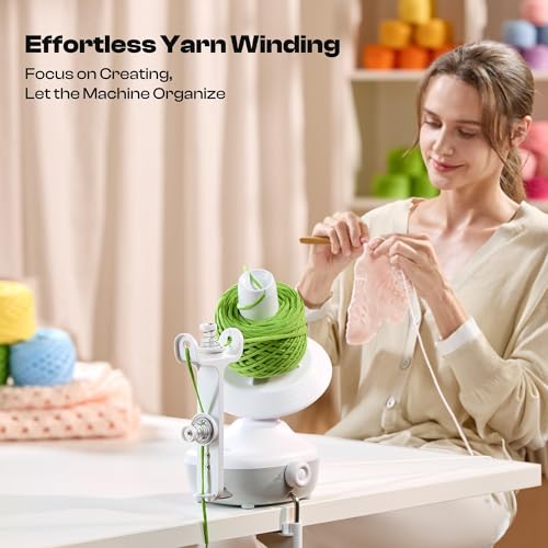 Caydo Electric Yarn Winder, Effortless Yarn Organizer for Crochet Lovers | Auto Winding with Dual Tension Spring Stepless Speed, Compact 7oz Pretty Cake, Ideal Craft Helper for Yarn Enthusiasts White - color: White