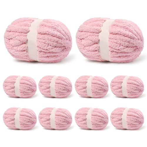 10 Pack Pink Fuzzy Chunky Yarn for Hand Knitting, Bulky Thick Fluffy Chenille Yarn for Crocheting, 240yds/70.5oz Jumbo Crochet Yarns, Soft Chunky Knit Blanket Yarn for Crochet - color: 10 Pink