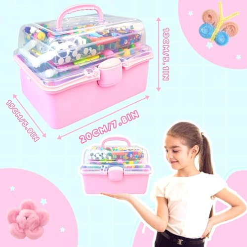 ZEIZHUBN Arts and Crafts Supplies for Kids Crafts Kit with Pipe Cleaners DIY Crafts for Kids Art School Supplies Materials All in Crafting Box Craft Supply Set Gifts for Kid Girls Boys Age 4-8, 8-12 - color: Pink