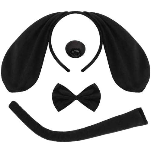 Mototo Zoo Animals Costume Accessories Set Animal Ears Headband for Adult with Tail Bow Tie for Halloween Dress Up Party - style: Black Dog
