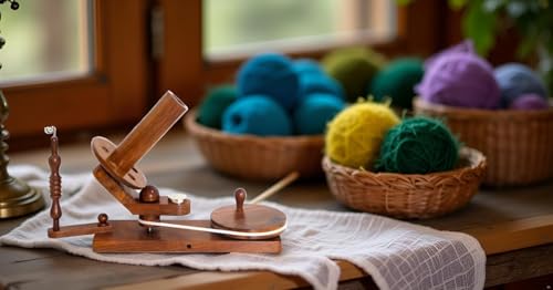 Antique Wooden Yarn Ball Winder Hand Operated Tabletop Yarn Winder with Guide Arm & Clamp, Knitting Wool String Ball Winding Machine for Crochet, Skeins & Fiber Arts Supplies - color: Antique Winder