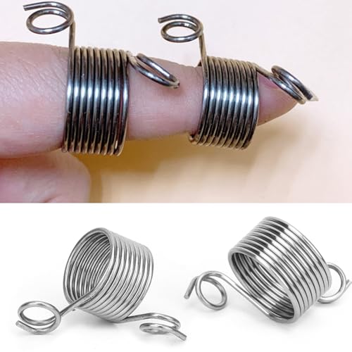 Pwshymi Set of 2 Stainless Steel Coiled Knitting Thimble Guide Finger Rings - Perfect Knitting Crafts Tool Accessories