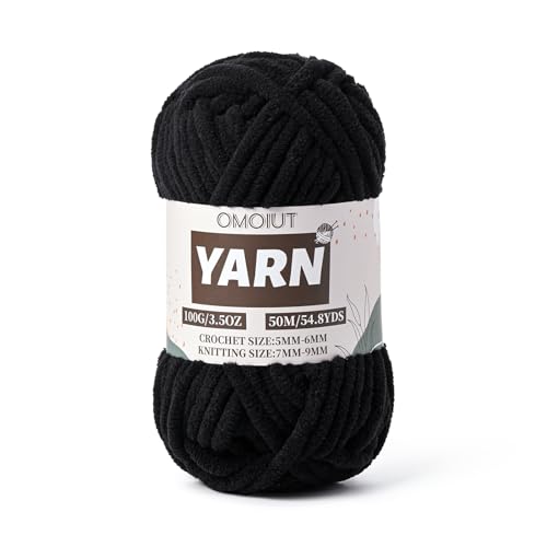 Fluffy Chunky Chenille Crochet Yarn, Baby Yarn for Crocheting Soft Blanket, Bulky Velvet Yarn (100g/54.8yds), Plush Amigurumi Yarn for Knitting Crafts, Scarves, Puzzle (Black) - color: Black