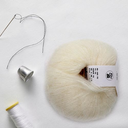 Popular Soft Mohair Knitting Angora Wool Yarn for DIY Knitting (with a Crochet)(White)