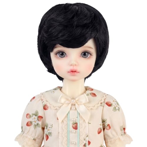 Miss U Hair 7-8 Inch 1/4 BJD Wig MSD DOD Pullip Dollfie Wig DIY Handmade Accessories (Black) - color: Black