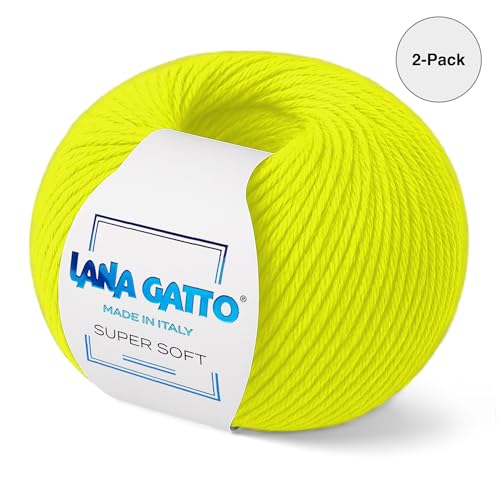 100% Merino Wool Yarn – Extrafine Super Soft Yarn for Knitting, Made in Italy by Lana Gatto, Super Soft Line, Neon Yellow-A1787, 2-Pack (1.8 oz. / 137 yds Each) - color: Neon Yellow - A1787, size: 2