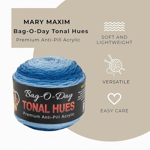 Mary Maxim Bag-O-Day Tonal Hues Ombre Yarn for Crocheting and Knitting, Medium Worsted Weight Anti-Pilling Acrylic Yarn Cake - 280 Yards, 5.3 OZ, Crystal Ice - color: Crystal Ice