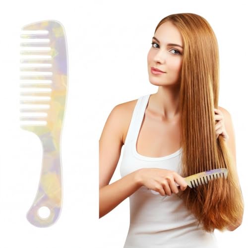 Large Wide Tooth Hair Comb Tortoise Shell Comb for Thick Curly Hair | Cellulose Acetate Hair Detangling Comb Round Tooth for Women Men or Kids, Anti-Static Wet or Dry, Yellow - color: Rainbow