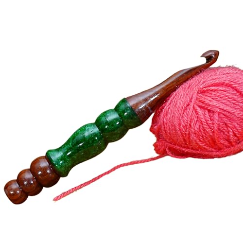 Emporium Crafts Wooden Crochet Hooks Green Resin epoxy & Wood Mix Crochet Hooks Ergonomic Soft Handle Needles Knit Weave Craft Yarn Different Size, Crochet Hooks (6.00 mm) - color: 6.00 mm