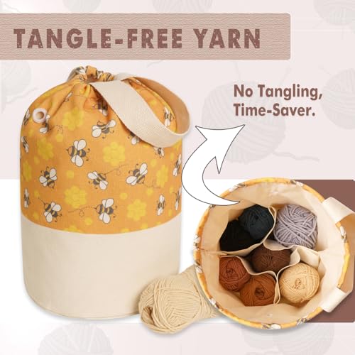 TOGETRUE Yarn Bag, Knitting Crochet Bag, Portable Yarn Storage Bags Organizer for Crocheting Project, Store Skein Ball, Short Knitting Needle (Large, Bees) - color: Bees, size: Large