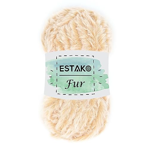 Estako Fur, 100% Polyester Faux Fur Yarn, Super Chunky, Beige Melange | soft, fluffy, furry, fuzzy, plush, 100 g, 71 yds, teddy bears, pom poms, amigurumi, 8-10 mm needles - color: 40718 - Beige Melange, size: 1 Skein
