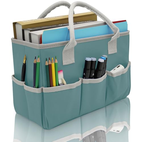Cupohus Art Organizer Craft Storage Tote Bag with Multiple Pockets (Green) | Portable Supply Storage Tote for Scrapbooking, Journal, Sewing, Oxford Fabric Carrying Caddy for Teacher, Officer, Artis - color: Light Grey, size: Normal