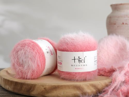 Snowbaby Wool Acrylic Blend Long Pile Yarn,(Worsted) Long Gradient Yarn for Knitting and Crocheting DIY Scarves, Shawls, Blankets, and Clothing, 2x3.52oz/100g 207yds(01-Sakura) - color: J01-Sakura
