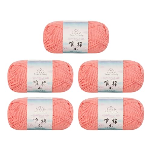 Susan's Family Combed Cotton 4 ply Yarn 5x50g-5Packs-12#Shell Pink | 5skein pack balance 60cotton40acrylic blend Fingering Yarn Soft breathable durable crochet and knit baby blanket cardigan toy - color: 12#Shell Pink