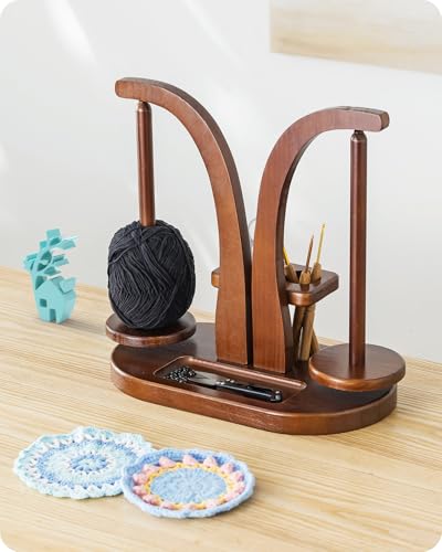 Baffect Yarn Holder Magnetic, Wooden Double Yarn Spindle (Brown) | With Crochet Hooks Organiser Rack & Small Crocheting Accessories Storage Slot, Ideal Gift For Crochet Lovers - color: Brown