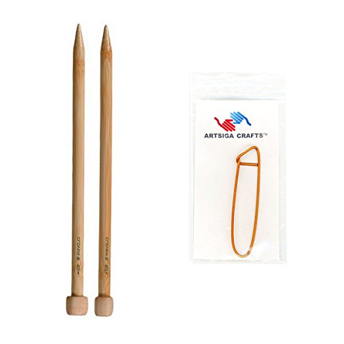 Clover Takumi Bamboo Single Point Knitting Needles 9 inch, 4/3.5mm | Size 4/3.5mm, 1 Stitch Holder - size: Size-4/3.5mm