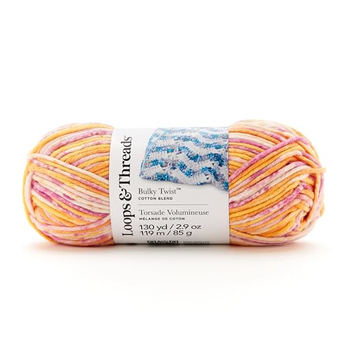 Loops & Threads Sunrise Bulky Twist Multi Yarn – Bulky Weight Yarn for Knitting, Crochet, Weaving, Arts & Crafts, 15 Pack - color: Sunrise