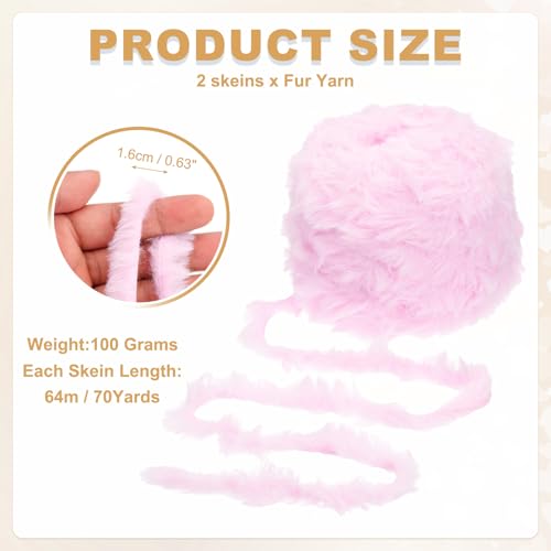 PATIKIL 70 Yards Fur Yarn, 2 Skeins 100 Grams Soft Plush Fluffy Chunky Polyester Faux Fur Eyelash Yarn for Crocheting Hand Knitting Blanket Hats Crochet Crafting, Cherry Pink - color: Cherry Pink