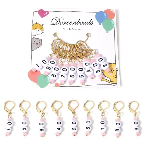 DoreenBeads Stitch Markers for Crocheting and Knitting | Alloy Enamel Crochet Marker Crochet Gifts for Knitting Weaving Sewing Accessories Quilting Jewelry Making - color: 10-90 Numbers Gold