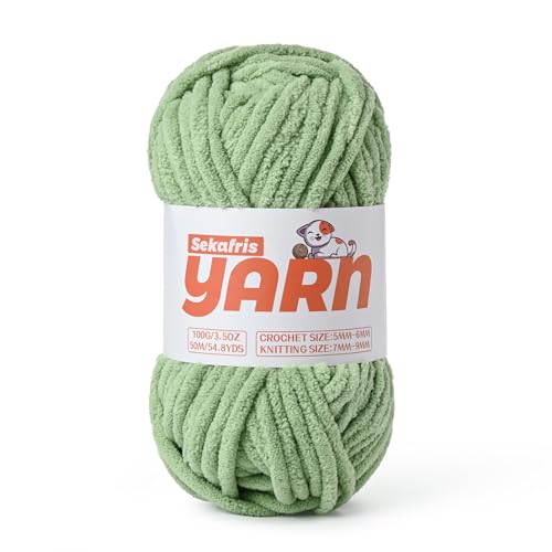 Soft Chunky Chenille Yarn for Crocheting-(100g/3.5oz) Bulky Knitting Crochet Yarn for Blankets-(50m/54.8yds) Fluffy Velvet Baby Yarn for Amigurumi&Crafts.(Avocado Green) - color: Avocado Green