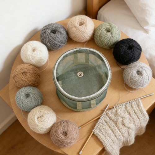 Mesh Crochet Bag Organizer, Large Capacity Yarn Storage Holder for Knitting and Crocheting, Green - color: green