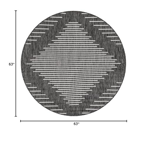 Unique Loom Outdoor Modern Collection Area Rug - Tambor (5' 3" Round Charcoal Gray/Ivory) - color: Charcoal Gray/Ivory, size: 5'3" (Round)